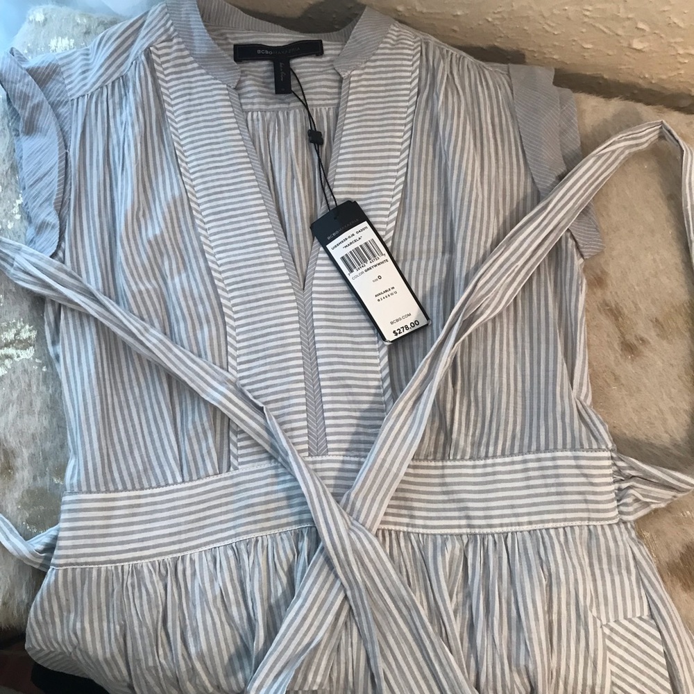 BCBG Grey and White Cotton Dress